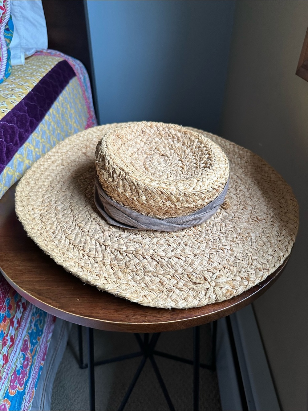 Helen Kaminski Raffia Straw Sun Hat Wide Brim Ribbon Bow Handmade Madagascar OS